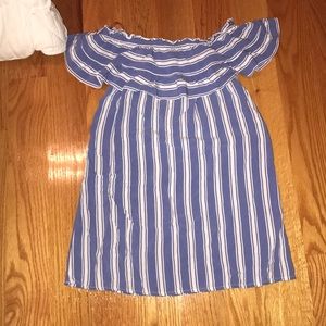 Blue and white striped off the shoulder dress